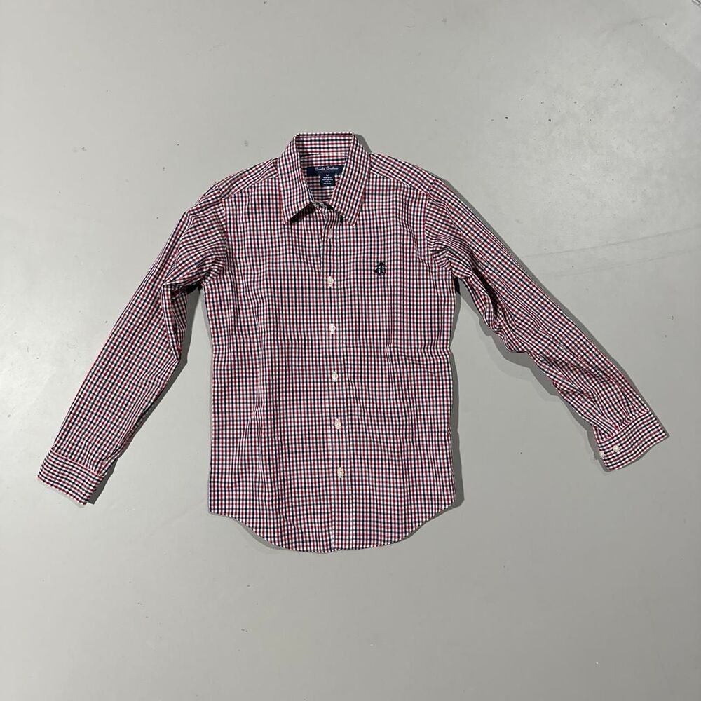 Brooks Brothers Boys Medium Red and White Gingham Button Up Shirt